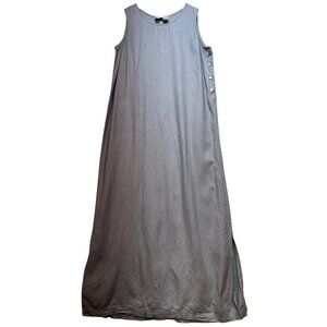 Betsy Lauren Womens Linen Maxi Minimalist Dress Sleeveless Sz 12 Blue